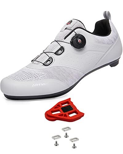 ARTVEP Zapatos de Ciclismo para Hombre y Mujer, Bicicleta de Carretera Instalación Compatible SPD SPD-SL Look Delta Pedal,Parte Superior Transpirables Gris EU 43