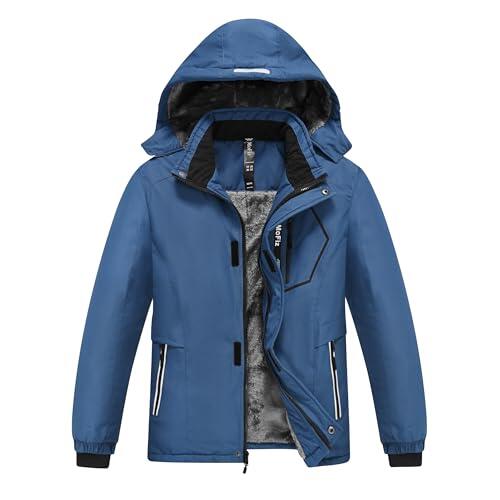 MoFiz Chaquetas de Esquí para Niño Invierno Forro Cálido Abrigo Impermeable de Nieve Montaña Antiviento con Capucha Desmontable Azul M(10-12años)
