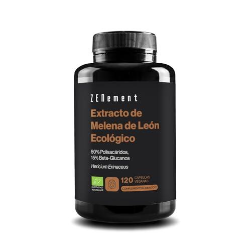 Extracto de Melena de León Ecológico 50% Polisacáridos y 15% Beta-Glucanos - Hericium Erinaceus - Origen Natural y Vegano - 4 Meses de Suministro - 120 Cápsulas Veganas - Zenement