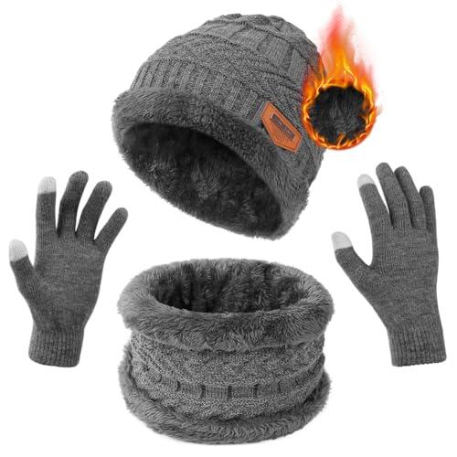 flintronic Gorras Invierno con Bufanda y Guantes Táctiles, Gorro Guantes Beanie, Táctiles Antideslizante Punto Sombreros, Antideslizante 3 en 1 de Punto Sombreros, para Mujeres y Hombres
