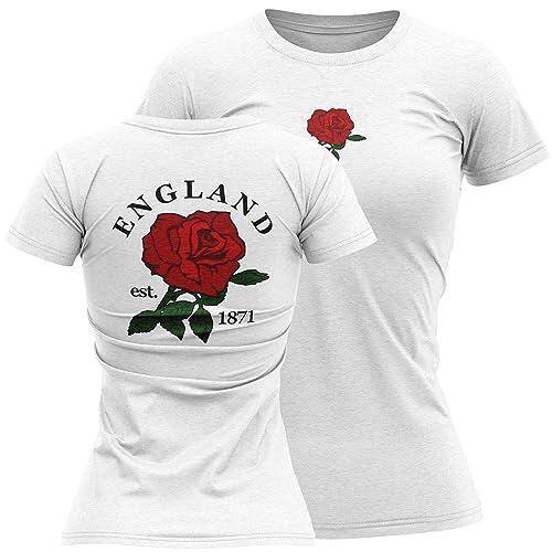 Camiseta de rugby de Inglaterra para mujer con insignia de rosa de Inglaterra 1871, blanco, XL