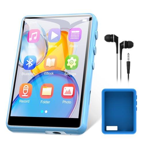 64 GB Reproductor MP3 Bluetooth 5.3, 2,4" Ecrã Tátil MP3 Reproductor Portátil com Altifalante Interior, Gravador De Voz, rádio FM, Suporte até 128 GB (Azul)