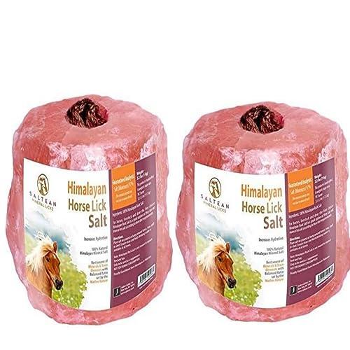 2 sales rosas naturales de animales del Himalaya | Sal de forma natural con cuerda fuerte para colgar | Adecuado para todos los animales | 1-1,5 kg | Paquete de 3 | (3 unidades en una caja)