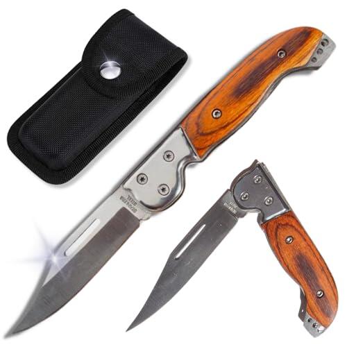 CAVECA Navaja Pequeña con Cuchillo Plegable de Acero Inoxidable y Mango de Madera, Liviana y Compacta Navaja Española de Bolsillo o Llavero para Camping, Supervivencia, Trabajo, Caza, Pesca, Montaña