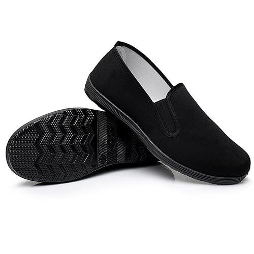 Zapatillas de Estilo Chino para Artes Marciales Kung Fu, Zapatos de Tai Chi, Suela de Goma, Unisex, Color Negro, Talla 6,5 para Hombre y 8 para Mujer