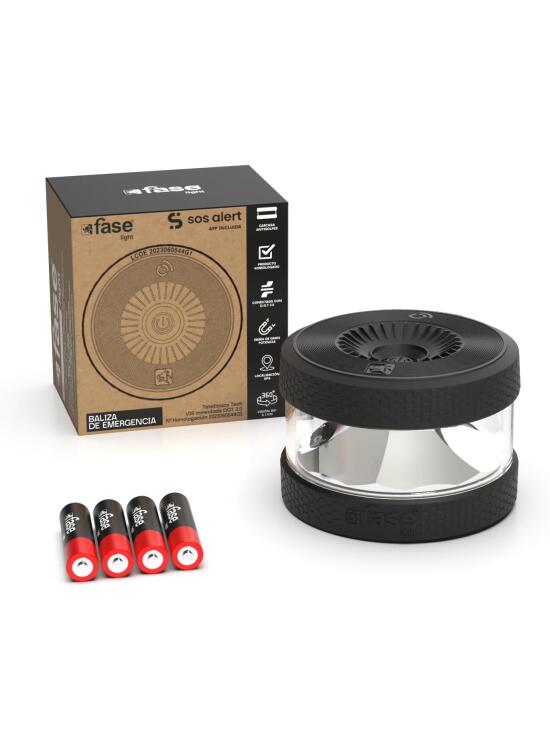 Luz Emergencia Coche Homologado DGT - baliza v16 homologada DGT con geolocalizador - Proporciona Geolocalización Exacta a la DGT - FASELIGHT IoT Color Negro