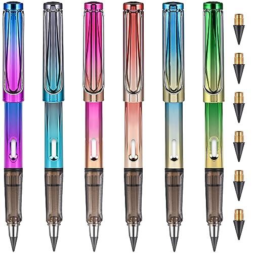 GOLDGE Juego de 6 lápices perpetuos HB sin tinta con goma de borrar 6 unidades cabezal intercambiable lápiz infinito para niños escuela obsequios cumpleaños