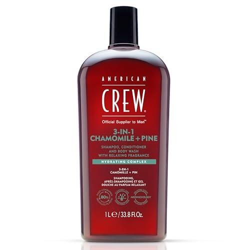 American Crew 3 en 1 Manzanilla y Pino, Champú Acondicionador y Gel de Ducha, Limpia e Hidrata el Cabello y Cuerpo, Mantiene y Repone la Barrera de Hidratación, Aroma Tranquilizante y Relajante