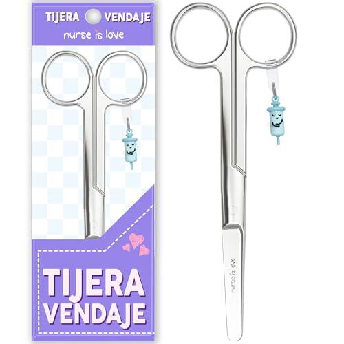 Nurse is Love Tijeras Mayo Punta Roma - Tijeras de Primeros Auxilios para Vendajes | Kit Primeros Auxilios | Acero Inoxidable | Diseño Exclusivo con Charm PL