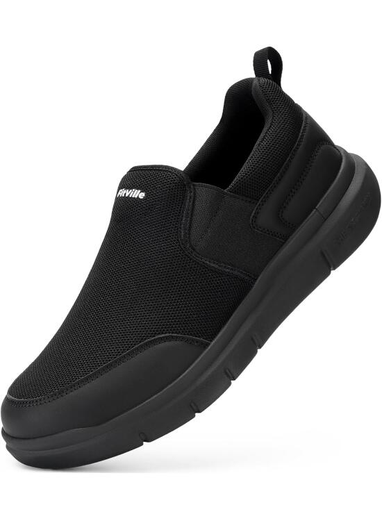 FitVille Zapatillas Hombre Extra Anchas Zapatos de Deporte Antideslizante para Caminar Cómodo Ligero Transpirable Slip on Sneakers Casuales