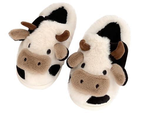 Coswind Zapatillas de Vaca Mujer Hombre Casa Casual Invierno Cómodas Felpa Peludas on Cloud Antideslizantes Suela Divertidas Pantuflas Vaca Abierta 270