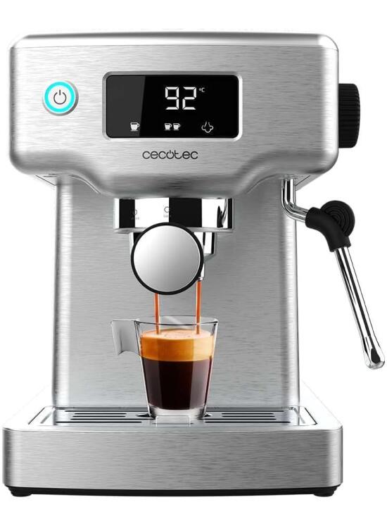 Cecotec Cafetera espresso Power Espresso 20 Barista Compact. 1465 W, Thermoblock, 20 Bares, Vaporizador, 2 tazas de café, Depósito de agua extraíble de 1,8 Litro, Bandeja calienta tazas