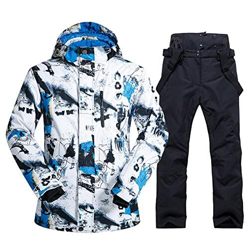 HOTIAN Conjunto de chaqueta y pantalones de esquí para hombre, traje de nieve, invierno, cálido, nieve, esquí, conjuntos impermeables a prueba de viento, juego de snowboard, L