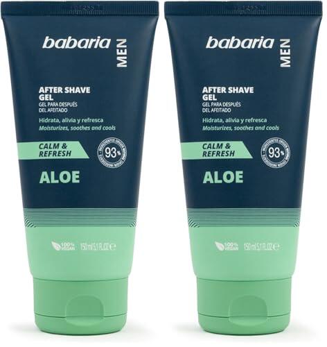 Babaria - After Shave Gel, Gel Después del Afeitado, Refrescante, Hidratante y Calmante, Contiene Aloe, Apto para Todo Tipo de Pieles, Hombre, Vegano - 150 ml (Paquete de 2)