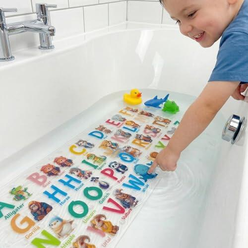 ShineCozy Tapete de baño de Dibujos Animados para niños, tapete Antideslizante para bañera de 35 x 16 Pulgadas, tamaño XL, tapetes de Ducha Antideslizantes para Piso de baño (Animales), (FHD-Nuevo)