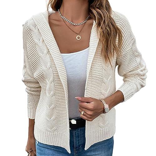 NOGRAX Rebeca Mujer Verano Suéteres con Capucha para Mujeres Coat Streetwear Cardigan De Punto-Beige-S