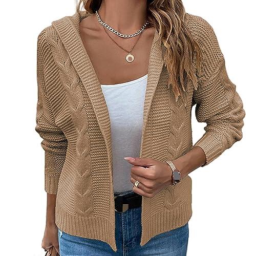 NOGRAX Rebeca Mujer Verano Suéteres con Capucha para Mujeres Coat Streetwear Cardigan De Punto-Caqui-L