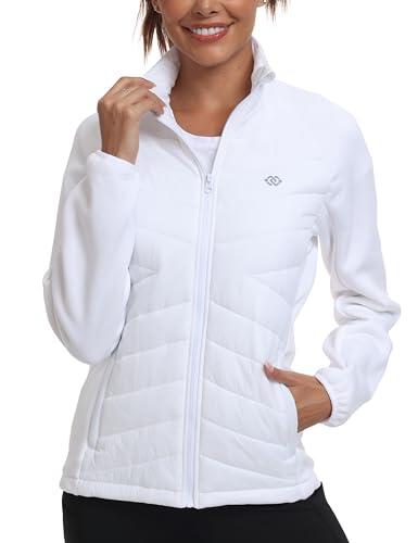 MoFiz Chaquetas para Mujer Chaqueta Softshell Forro Polar Ligera Abrigo Acolchado Mujer Plumon Otoño Invierno con Cremallera Blanco Talla US M/EU L