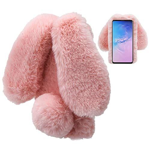 LCHDA Funda de felpa compatible con iPhone 15 Pro de 6,1 pulgadas, piel de conejo, linda, orejas de conejo, bonita, funda para teléfono móvil, resistente a los golpes, protección de silicona TPU,