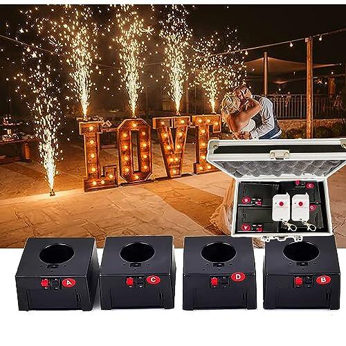 Mini MáQuina De Fuegos Artificiales FríOs De Fuente (Receptor De 4/6/8/12 Piezas),Sistema PirotéCnico De Bengalas De Boda Con Control Remoto InaláMbrico, Con Estuche,4pcs