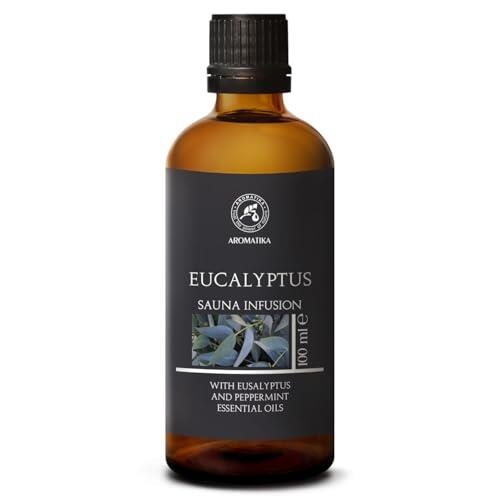 Infusión de Sauna Eucalipto 100 ml - Aceite Esencial de Eucalipto & Aceite de Menta - Aroma para Sauna y Casa de Baños - Aroma Natural - Aromaterapia - Calmante - Relajación