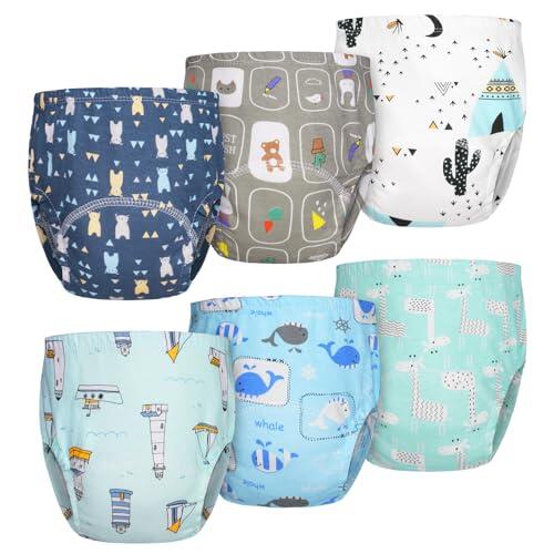Aolso Calzones de Entrenamiento para Bebé,6pcs Bragas de Aprendizaje,pañal de Aprendizaje Calzoncillos Aprendizaje,Calzones de Entrenamiento Reutilizables para Bebés，110 Pantalones de Entrenamiento