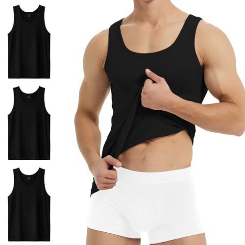 YouShow Camiseta Hombre Algodón Negra Camisetas Tirantes Pack de 3 Camisetas sin Mangas Deportivas M