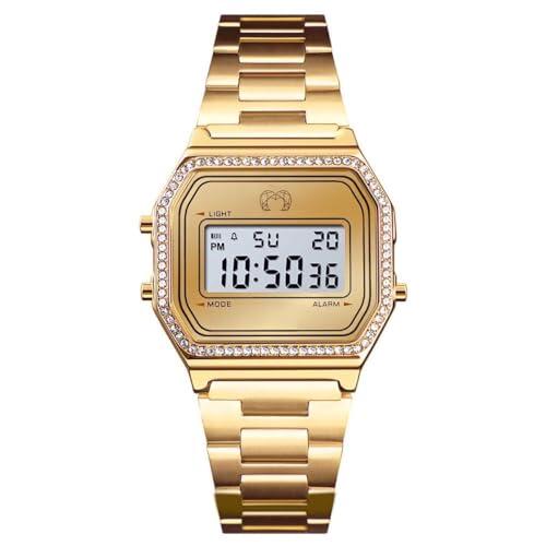 MARLION JEWELS Reloj Digital Mujer Dorado Vintage - Acero Inoxidable, Resistente al Agua 3ATM, Maquinaria Cuarzo - Reloj Pulsera Mujer Estilo Retro, Regalo Mujer