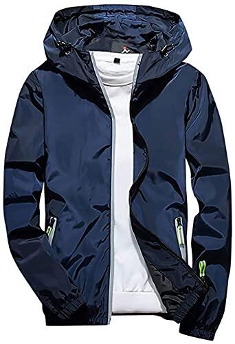 HIFI7 Chaqueta para lluvia para hombre Chaqueta de ocio al aire libre con capucha impermeable Chubasquero Hombre Cortaviento Ligero con Cremallera (FR/ES, Letras, L, Regular, Regular, Azul tibetano)