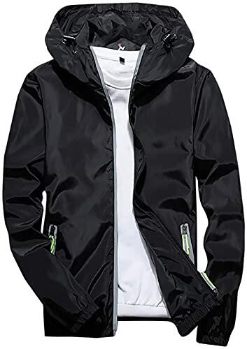 HIFI7 Chaqueta para lluvia para hombre Chaqueta de ocio al aire libre con capucha impermeable Chubasquero Hombre Cortaviento Ligero con Cremallera (FR/ES, Letras, L, Regular, Regular, Negro)