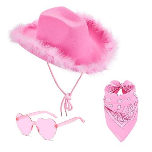 ZOOMPIL Sombrero de Vaquero Rosa, Sombrero Cowgirl de Fieltro Ajustable - Antideslizante y Estable, Ideal para Despedida de Soltera, Fiesta de Disfraces