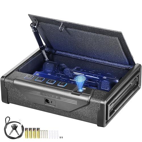 VEVOR Caja Fuerte Biométrica para Pistola de Acero para 2 Pistolas con 3 Formas de Acceso de Huella Dactilares, Contraseña y Llave Caja Fuerte para Armas para Joyería Documentos Pistolas, 26x18x5 cm