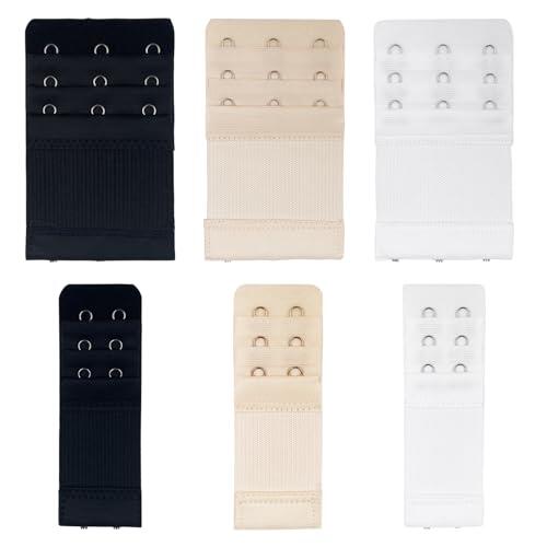 Rseuphiee 6 Piezas Extensor Sujetador, Correa de Extensión del Sujetador 3 filas 2 ganchos 3 ganchos, Suave, cómodo y elástico Extensor de Sujetador, Adecuado para mujeres (negro, blanco, piel clara)