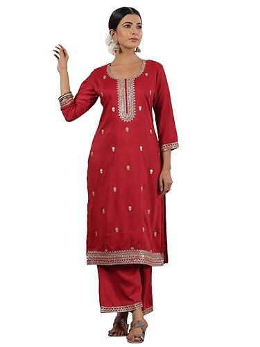 ishin Zari Work - Kurta recta para mujer, diseño étnico, Fucsia, M