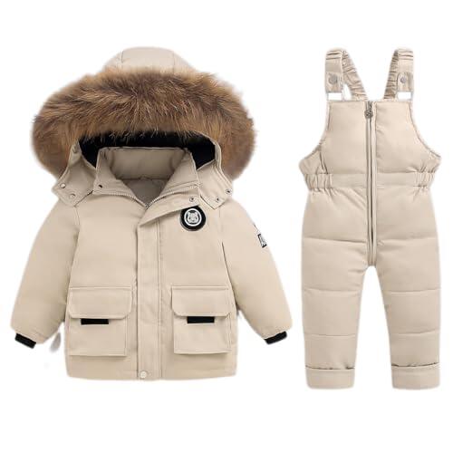 Niño Traje de Nieve Invierno Bebé 2 Piezas Chaqueta de PlumóN Abrigo con Nieve Babero Pantalones Niñas Traje de Esquiar Ropa Blanco 18-24 Meses