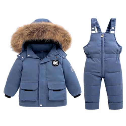 Niño Traje de Nieve Invierno Bebé 2 Piezas Chaqueta de PlumóN Abrigo con Nieve Babero Pantalones Niñas Traje de Esquiar Ropa Azul 2-3 Años
