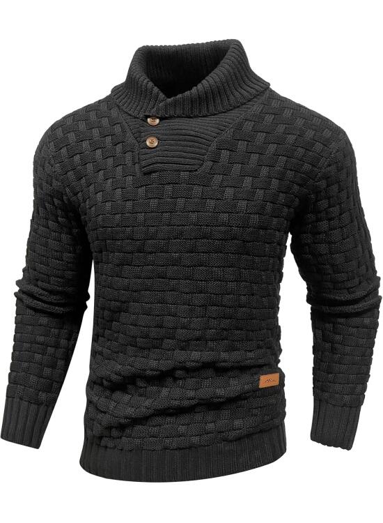 Qinfren Jersey para Hombre Suéter Sudadera De Punto Tejido Grueso para Hombre Suéter con Cuello Alto Jersey con Dos Botones Invierno