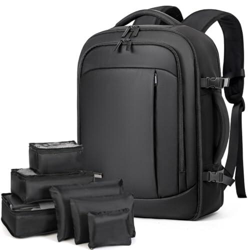 Lekespring Mochila de Viaje para Cabina de Avión 40x20x25 (20L), con Compartimento Húmedo y 6 Bolsas Organizadoras - Negocios y Escuela - Negro