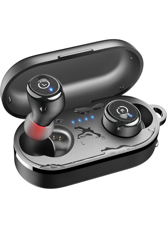 TOZO T10 Auriculares Inalámbricos Bluetooth 5.3 con Control Táctil ORIGX 2.0 Acústico EQ Ajuste 55H Reproducción Soporta Carga Inalámbrica y USB Tipo C IPX8 Negro Mate