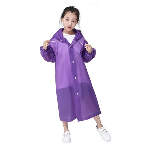 xianynow Chubasquero para Niños, Reutilizable Poncho de Lluvia Impermeable Capa lluvia con Capucha Espesar EVA Chubasqueros Impermeable Chaquetas de Lluvia Poncho de Lluvia para Niños Niñas (Púrpura)