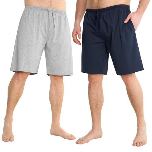 CityComfort Cómodos Pantalones Cortos Pijama para Hombres, Pack de 2 Piezas (L, Azul Marino/Gris)