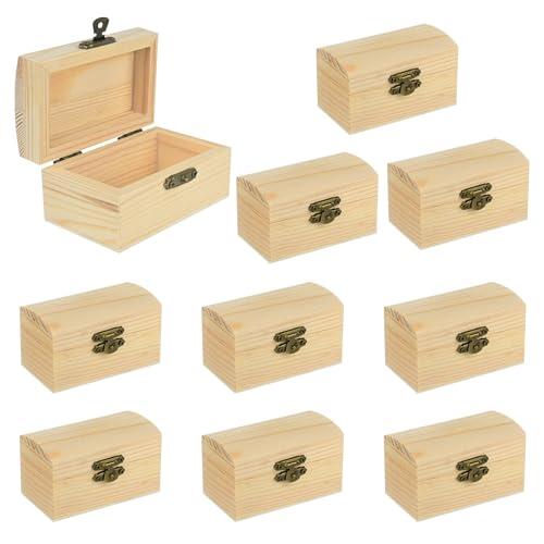 10 Piezas Pequeño Cofre del Tesoro de Madera (9x5x4.5cm) Mini Cofre del Tesoro de Madera con Cierre para Manualidades y Fiestas
