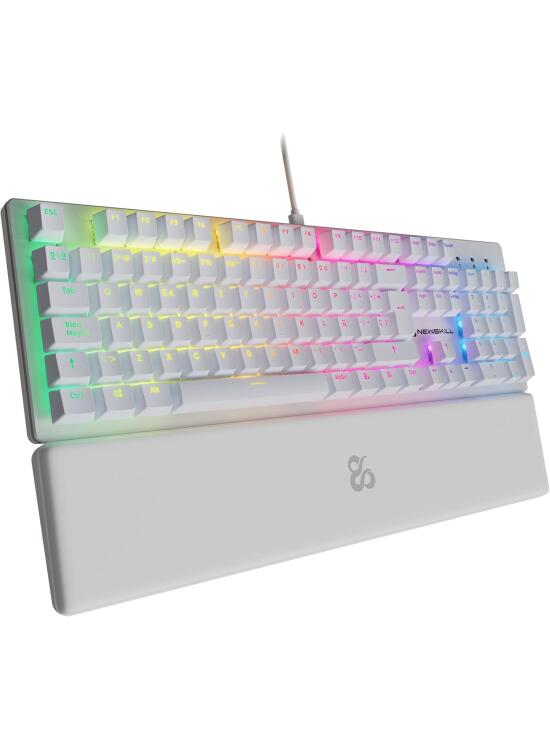 NEWSKILL Serike V2 Teclado mecánico Full Layout RGB con switches Hot-Swap lineales, Estructura metálica y reposamuñecas magnético español Blanco