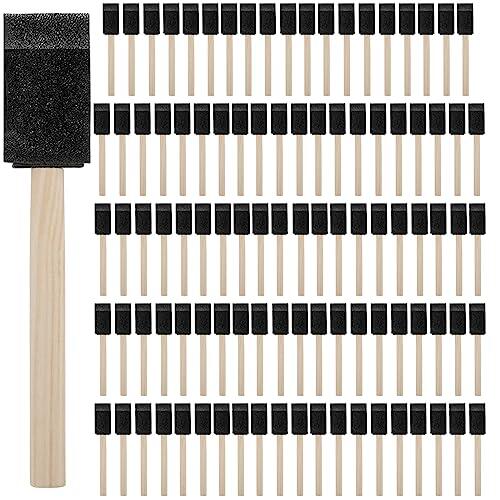 DAKFOOK 100 pinceles de espuma de 1 pulgada, cepillo de esponja con mango de madera, kit de herramientas de pintura de cepillo de espuma para pintar manualidades proyectos de arte