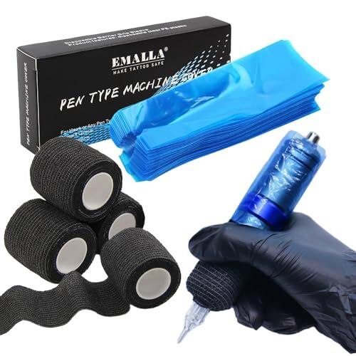 Unihuby - Juego de 204 accesorios para tatuajes, 4 unidades de cinta adhesiva y 200 piezas de cubierta para máquina