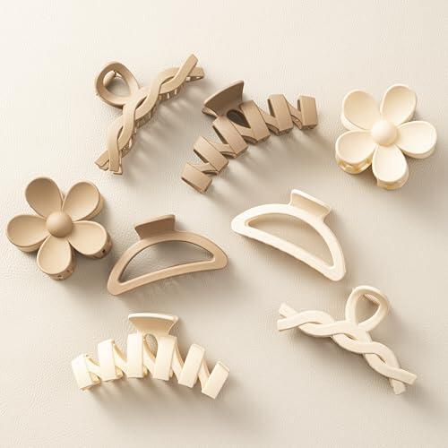 HBselect 8 Piezas Pinzas pelo Mujer, Pinzas Florales para Cabello Grueso, Pinza Grande Hair Claw con Resorte Fuerte para Pelo Abundante Largo Grueso Fino Rizado Antideslisante Clásico