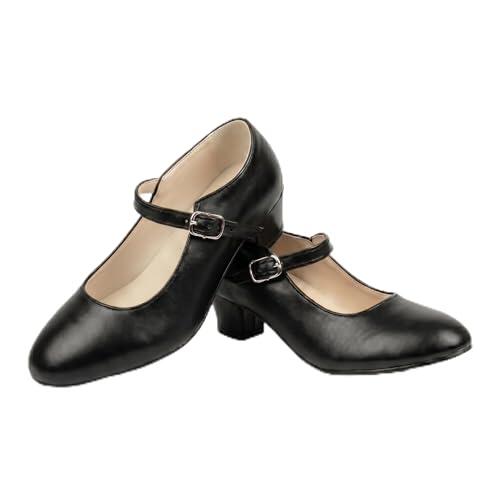 LE CÔTÉ CHIC | Zapatos Negros de Baile Flamenco para Niña de Iniciación | Talla 30 | Tacón Ancho de 3,5 cm | Cómodos para Clases de Sevillanas y Danza Española | Cierre de Hebilla