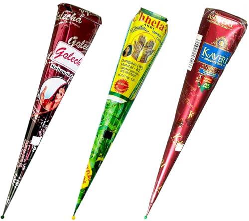 3 pcs x Golecha, Chhela's, 100% Natural Red-Brown Paste, Conos de Pasta de Tatuaje Temporal