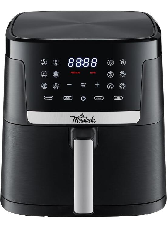 La Moustache - Freidora de Aire 7L, E-Book con más de 50 Recetas, Air Fryer 6-1, 1800W, Táctil, 12 Modos, Cesta Individual Antiadherente, °C Regulables, Temporizador (Pro Smart)