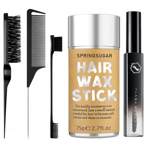 SPRINGSUGAR Cera Para El Pelo Hombre Mujer, Wax Stick Con 3 Peines Y Hairfeel Stick, No Grasa, Peine De Peinado Para Encrespado Y Pelucas